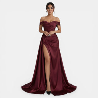 Vestido de Fiesta Off-Shoulder con Abertura Alta