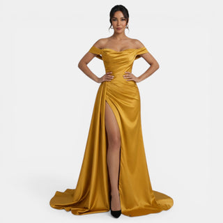 Vestido de Fiesta Off-Shoulder con Abertura Alta