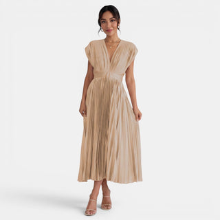 Vestido Midi Mujer Cuello V Plisado