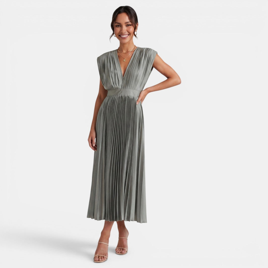 Vestido Midi Mujer Cuello V Plisado