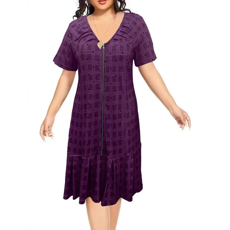 Marta - Vestido de cuadros con cremallera y bajo plisado