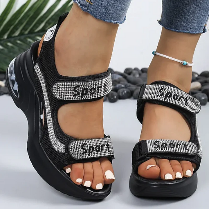 Noelia - Sandalias ortopédicas con cuña y detalles brillantes