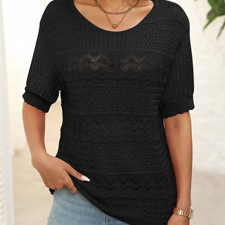 Suéter de crochet con cuello redondo y manga corta