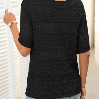 Suéter de crochet con cuello redondo y manga corta