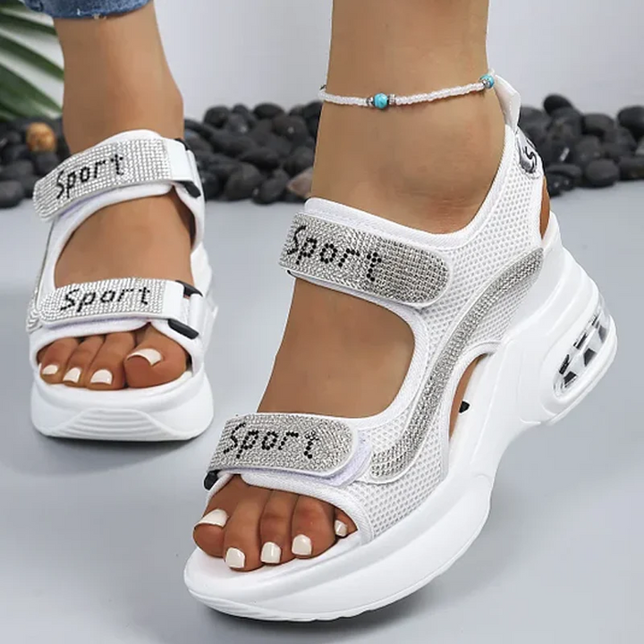 Noelia - Sandalias ortopédicas con cuña y detalles brillantes