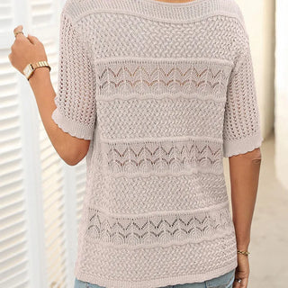Suéter de crochet con cuello redondo y manga corta