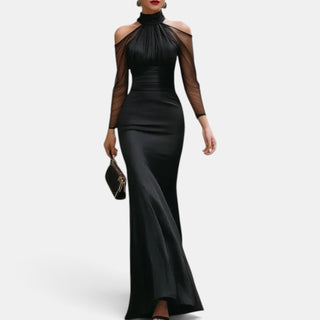 Long Black Wedding Guest Dress with Long Sleeves