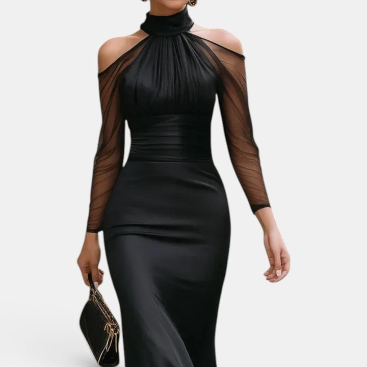 Long Black Wedding Guest Dress with Long Sleeves