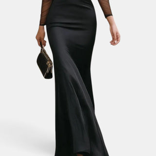 Long Black Wedding Guest Dress with Long Sleeves