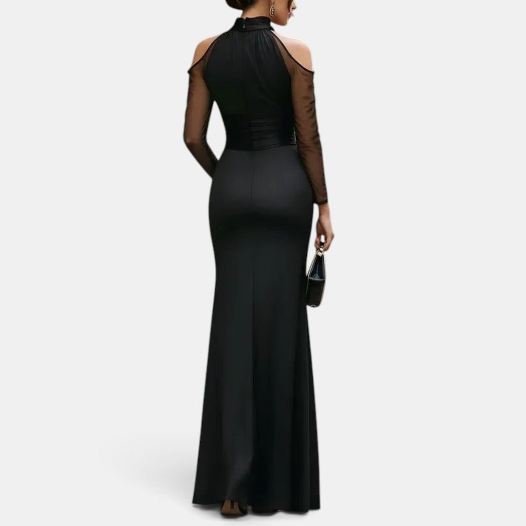 Long Black Wedding Guest Dress with Long Sleeves