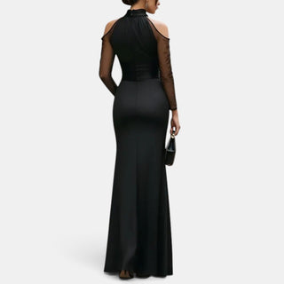 Long Black Wedding Guest Dress with Long Sleeves