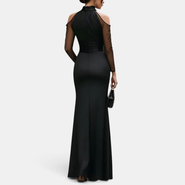 Long Black Wedding Guest Dress with Long Sleeves
