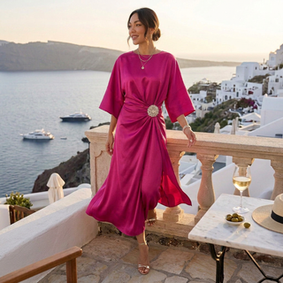 Vestido Satinado Largo Elegante Mujer
