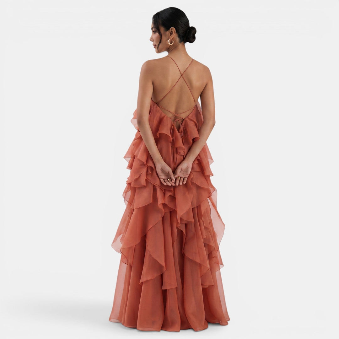 Vestido Largo Halter Mujer con Flor