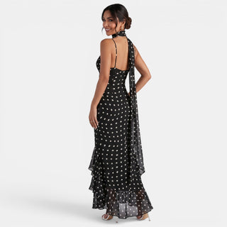 Vestido Maxi Halter Lunares Negro