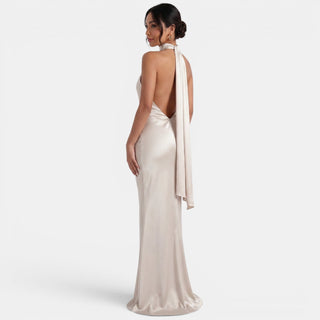 Vestido Largo Satinado Halter Mujer