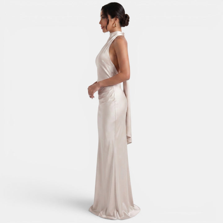 Vestido Largo Satinado Halter Mujer