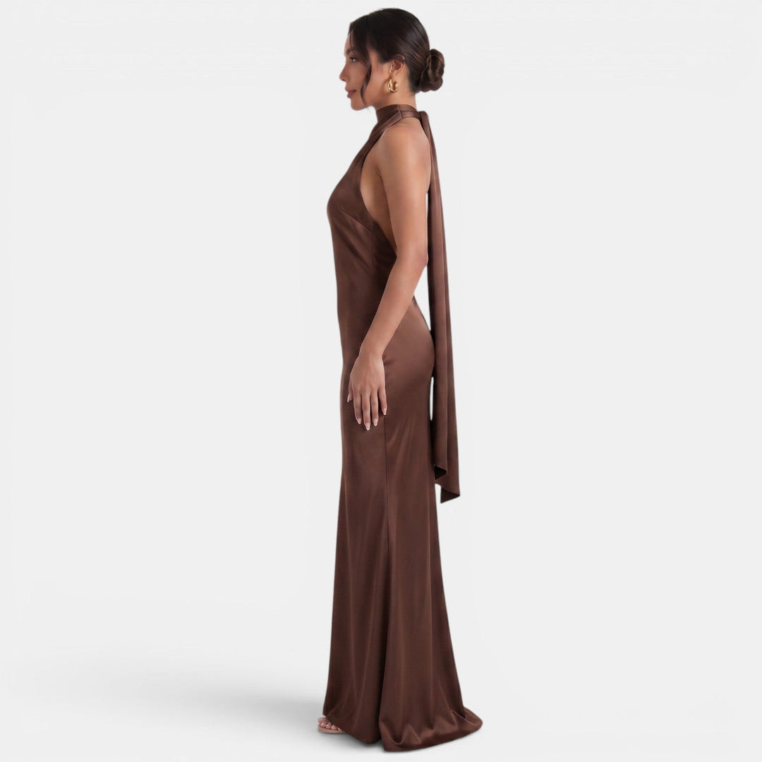 Vestido Largo Satinado Halter Mujer