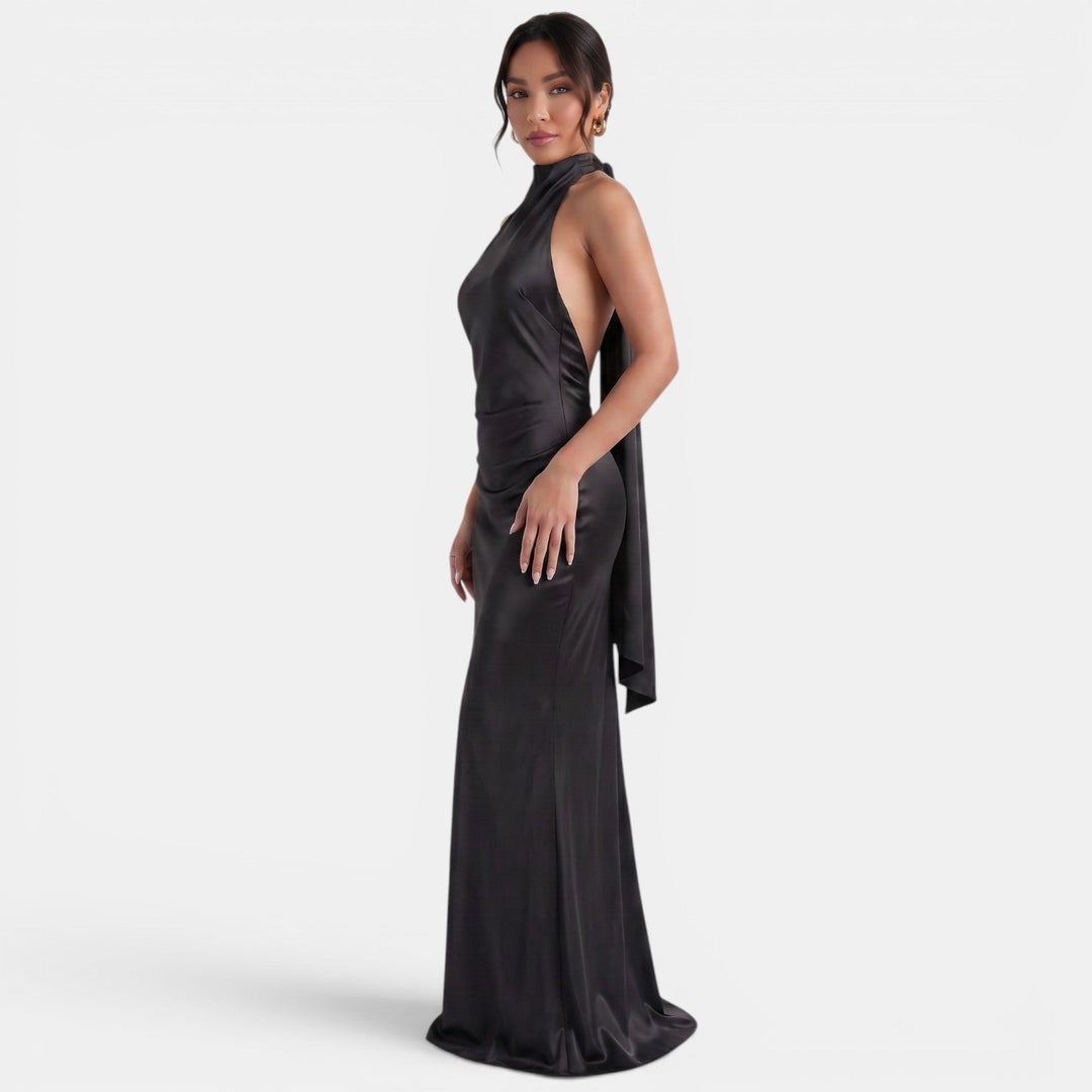 Vestido Largo Satinado Halter Mujer