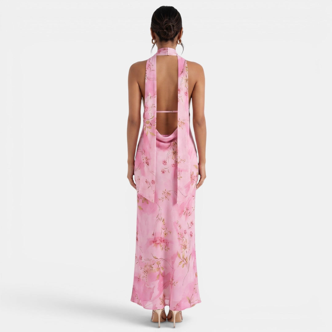 Vestido Halter Floral Espalda Descubierta
