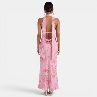 Vestido Halter Floral Espalda Descubierta