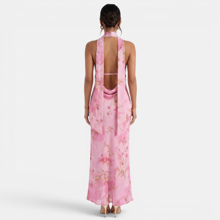 Vestido Halter Floral Espalda Descubierta