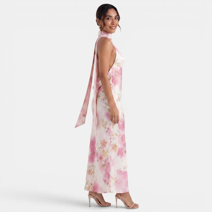 Vestido Halter Floral Espalda Descubierta