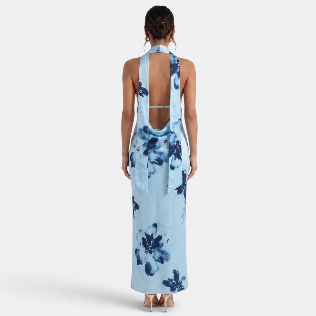 Vestido Halter Floral Espalda Descubierta