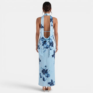 Vestido Halter Floral Espalda Descubierta