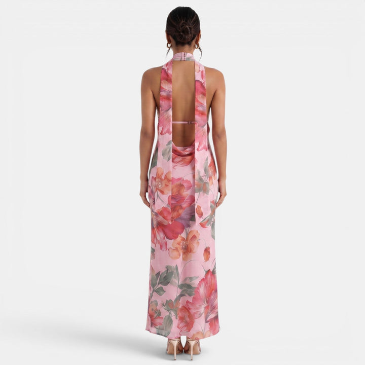 Vestido Halter Floral Espalda Descubierta