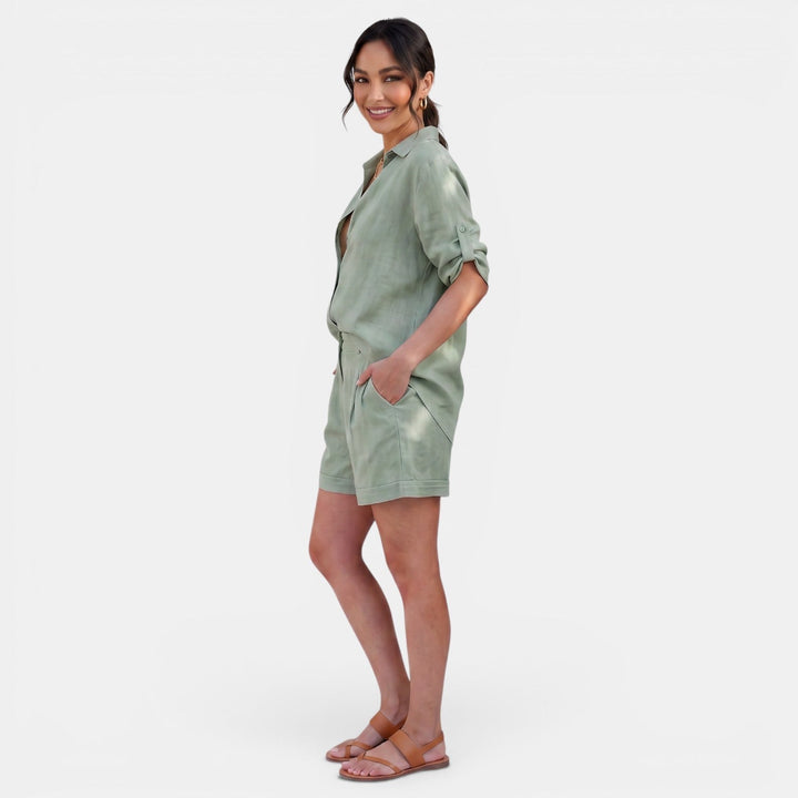 Conjunto Mujer Camisa Lino Algodón Manga Media
