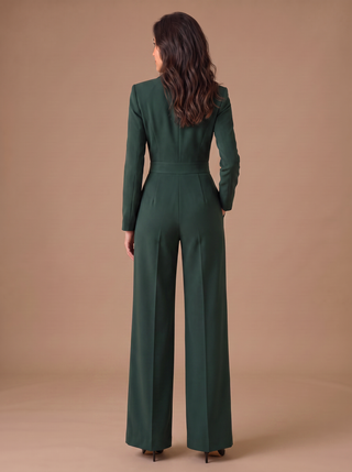 Mono Elegante de Mujer con Escote en V, Manga Larga y Pernera Ancha