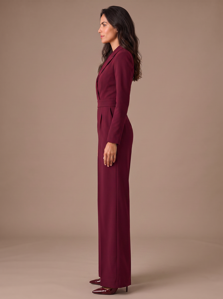 Mono Elegante de Mujer con Escote en V, Manga Larga y Pernera Ancha