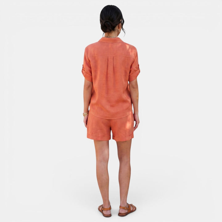 Conjunto Mujer Camisa Lino Algodón Manga Media