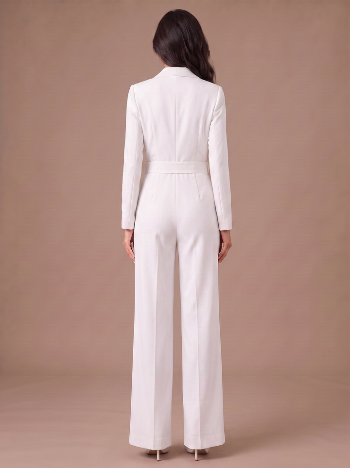 Mono Elegante de Mujer con Escote en V, Manga Larga y Pernera Ancha