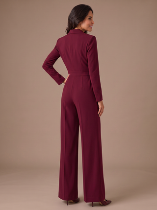 Mono Elegante de Mujer con Escote en V, Manga Larga y Pernera Ancha