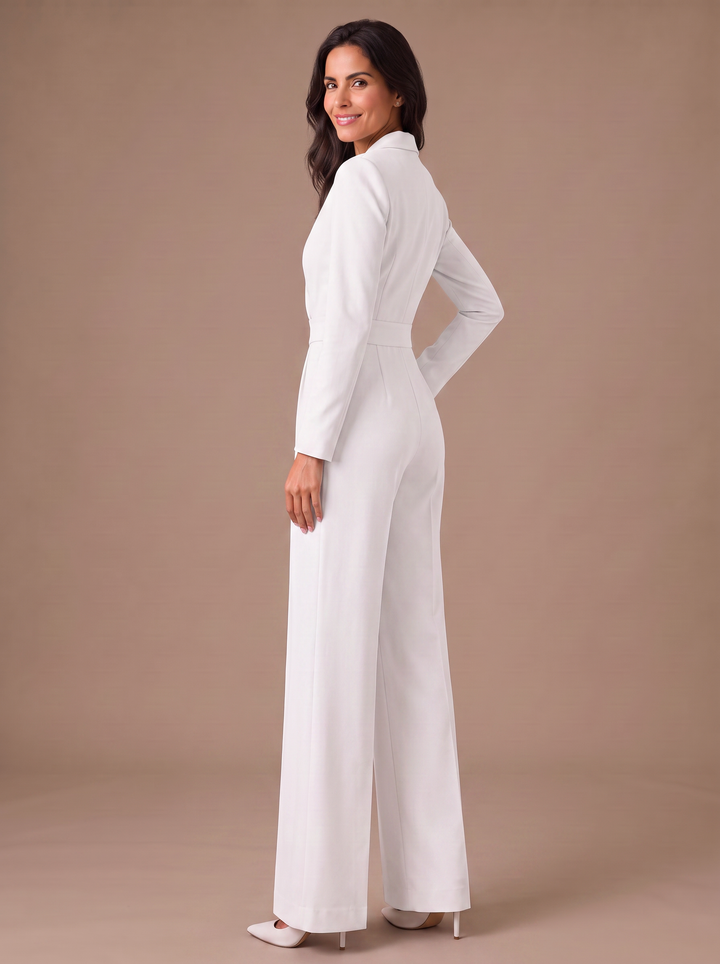 Mono Elegante de Mujer con Escote en V, Manga Larga y Pernera Ancha