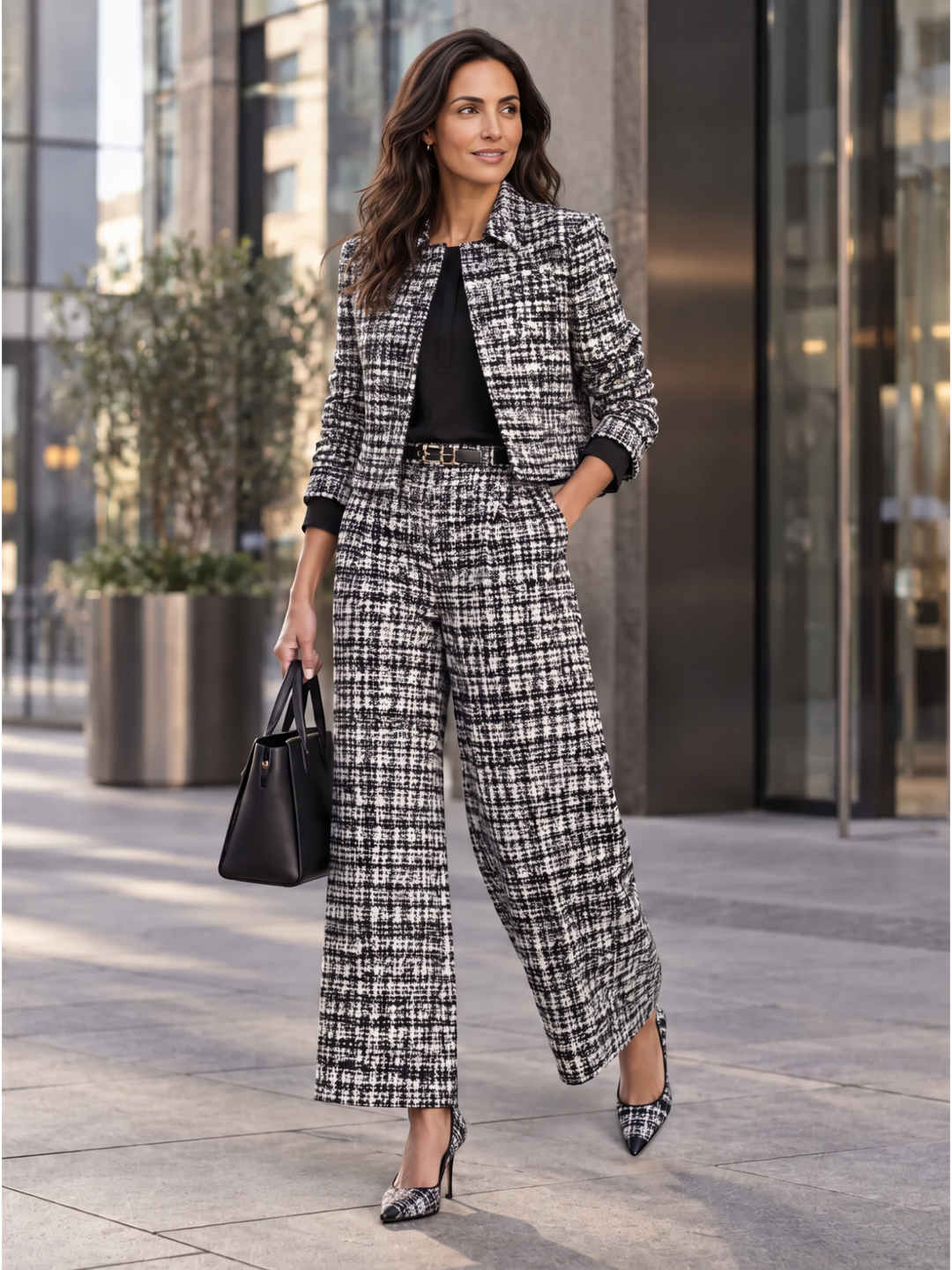Conjunto Mujer Cuadros Pantalón Ancho