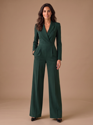 Mono Elegante de Mujer con Escote en V, Manga Larga y Pernera Ancha