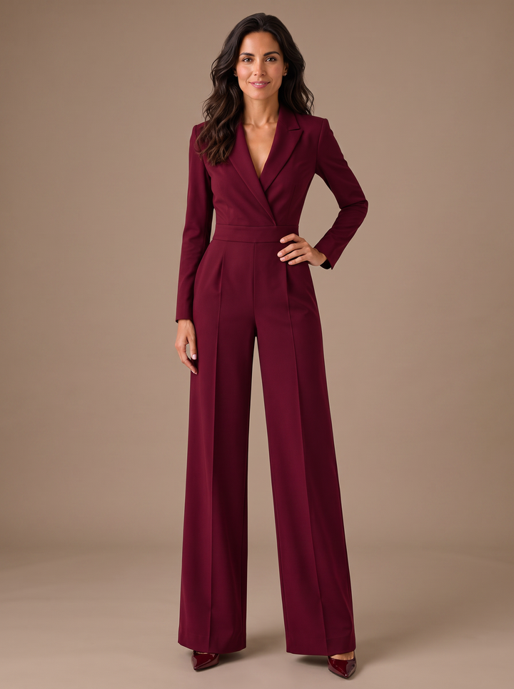 Mono Elegante de Mujer con Escote en V, Manga Larga y Pernera Ancha