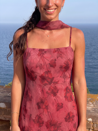 Long Burgundy Printed Georgette Dress for Women