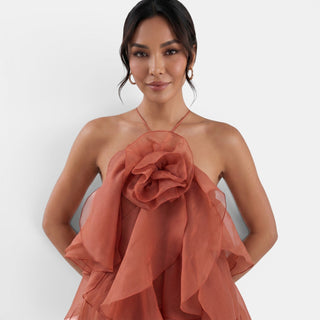 Vestido Largo Halter Mujer con Flor