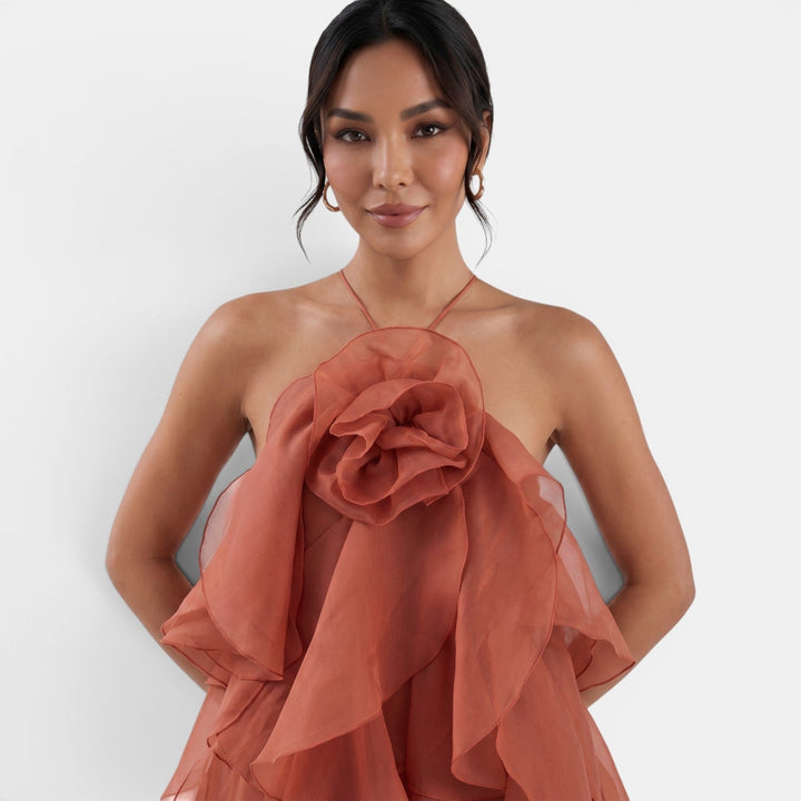 Vestido Largo Halter Mujer con Flor
