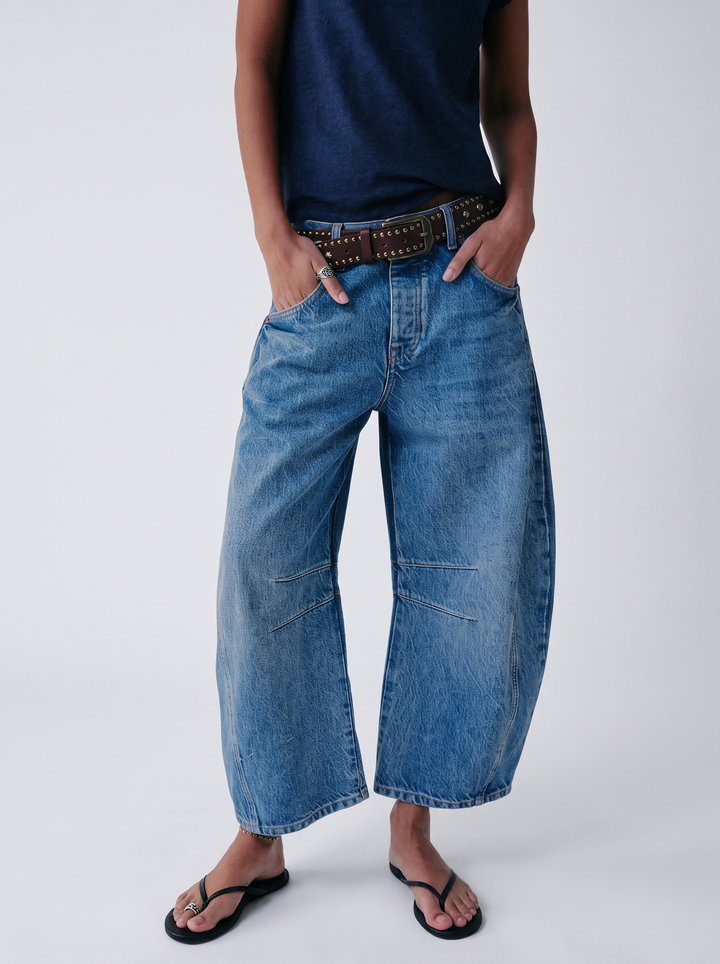 Jeans Mujer Elásticos Tiro Medio Pierna Ancha