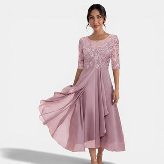 Vestido Fiesta Mujer Chiffon y Encaje
