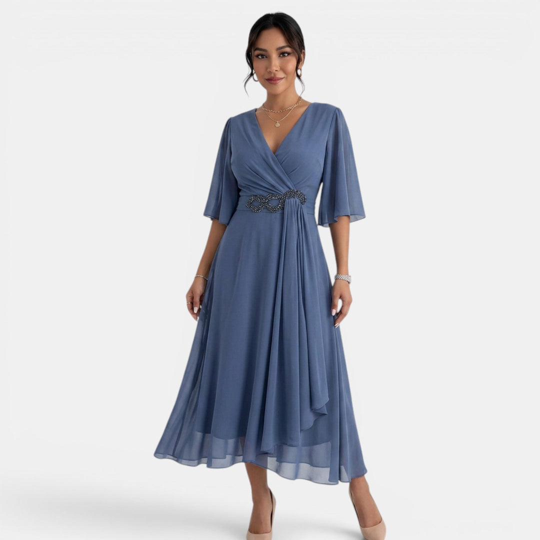 Vestido Midi Fluido Mujer Elegante