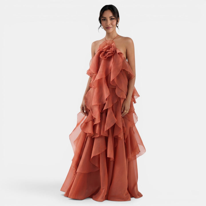Vestido Largo Halter Mujer con Flor