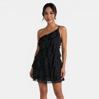 Vestido Mini Halter Mujer – Vestido Bodycon Asimétrico con Volantes para Verano