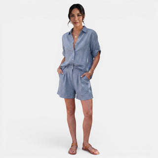Conjunto Mujer Camisa Lino Algodón Manga Media