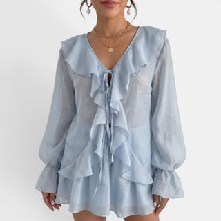 Conjunto Azul Mujer Volantes Verano